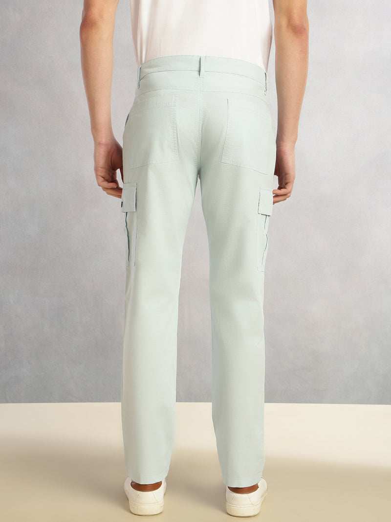 Thomas Scott Men Sky Blue Cricket Club Collection Relaxed Fit Mid-Rise 100% Cotton Woven Cargo Trouser