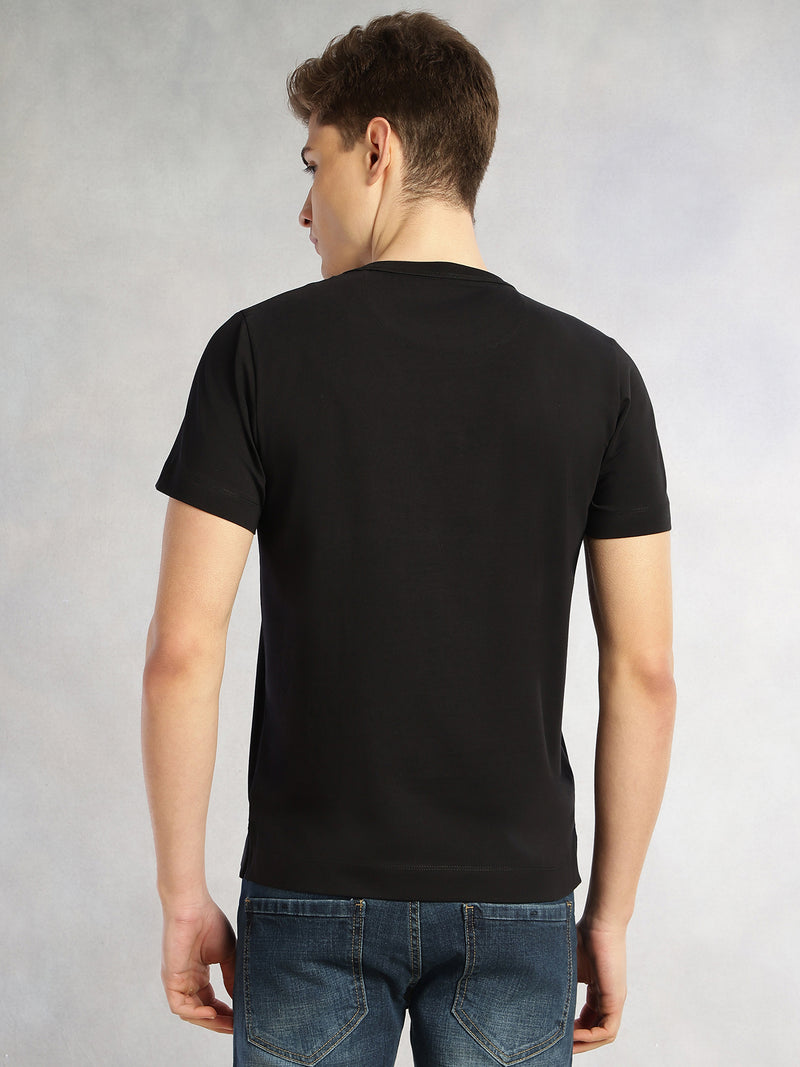 Thomas Scott Men Black Cricket Club Collection Regular Fit Short Sleeves Round Neck Solid Knitted T-Shirt
