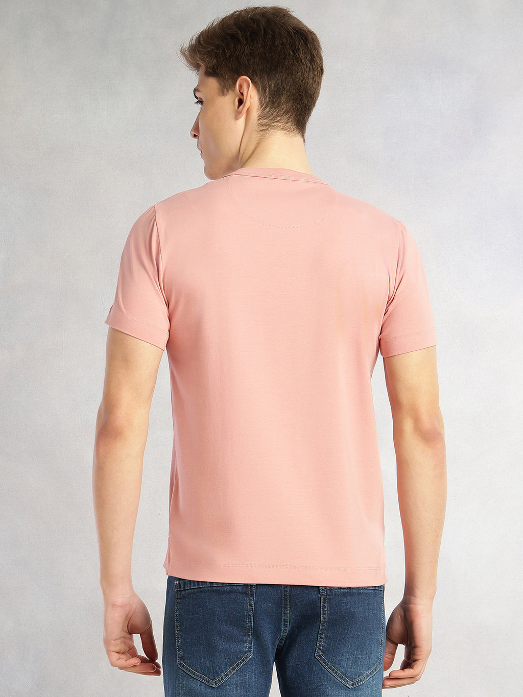 Thomas Scott Men Onion Pink Cricket Club Collection Regular Fit Short Sleeves Round Neck Solid Knitted T-Shirt