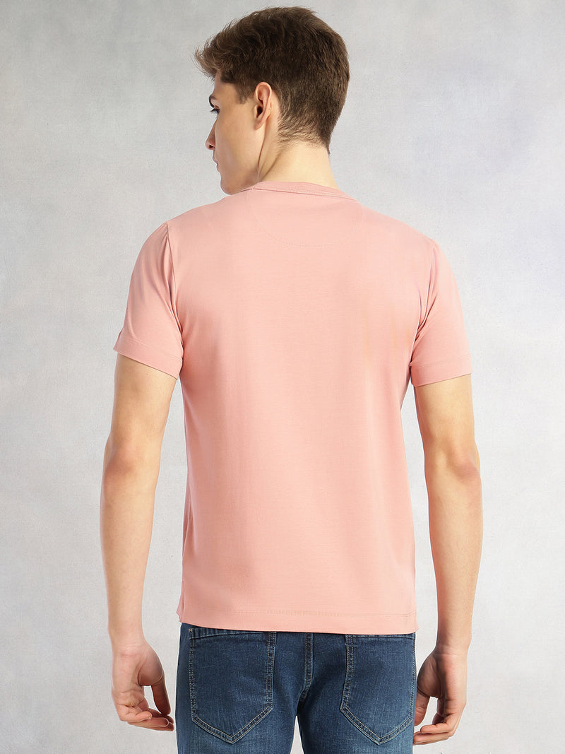 Thomas Scott Men Onion Pink Cricket Club Collection Regular Fit Short Sleeves Round Neck Solid Knitted T-Shirt