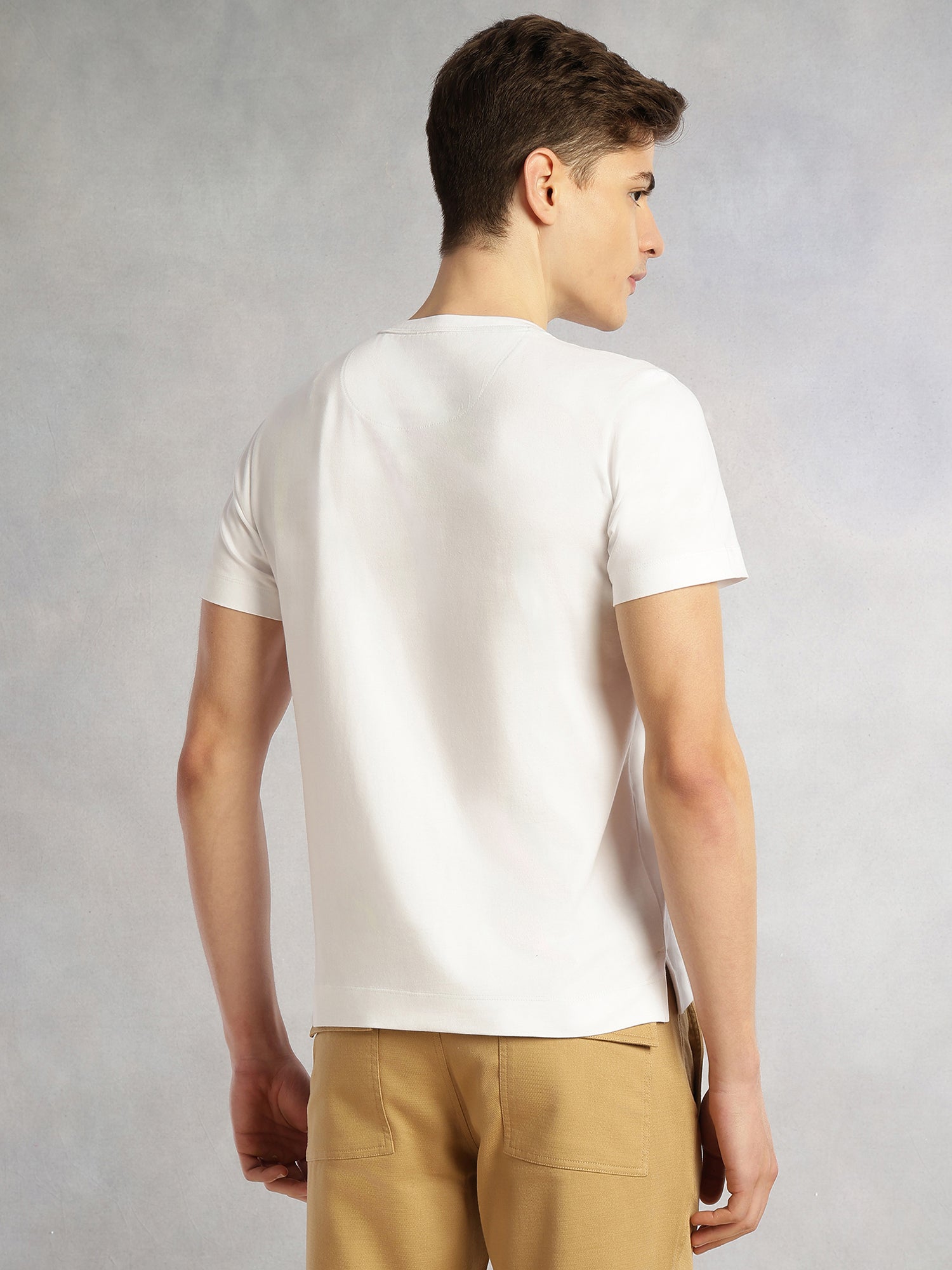 Thomas Scott Men White Cricket Club Collection Regular Fit Short Sleeves Round Neck Solid Knitted T-Shirt