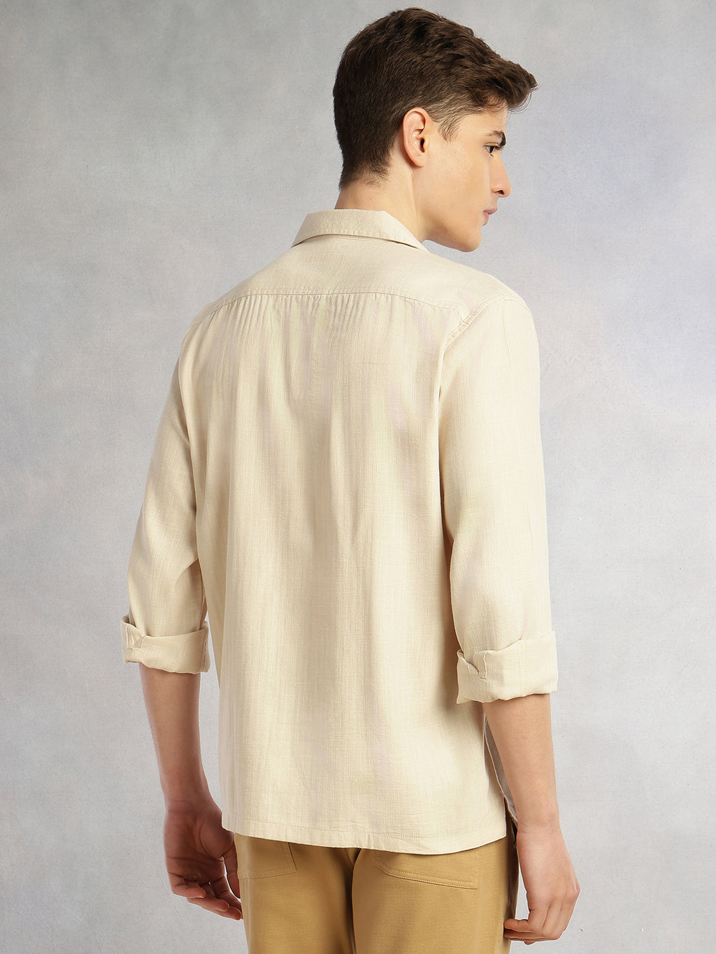 Thomas Scott Men Beige Cricket Club Collection Oversized Fit Long Sleeves Camp Collar 100% Cotton Shacket