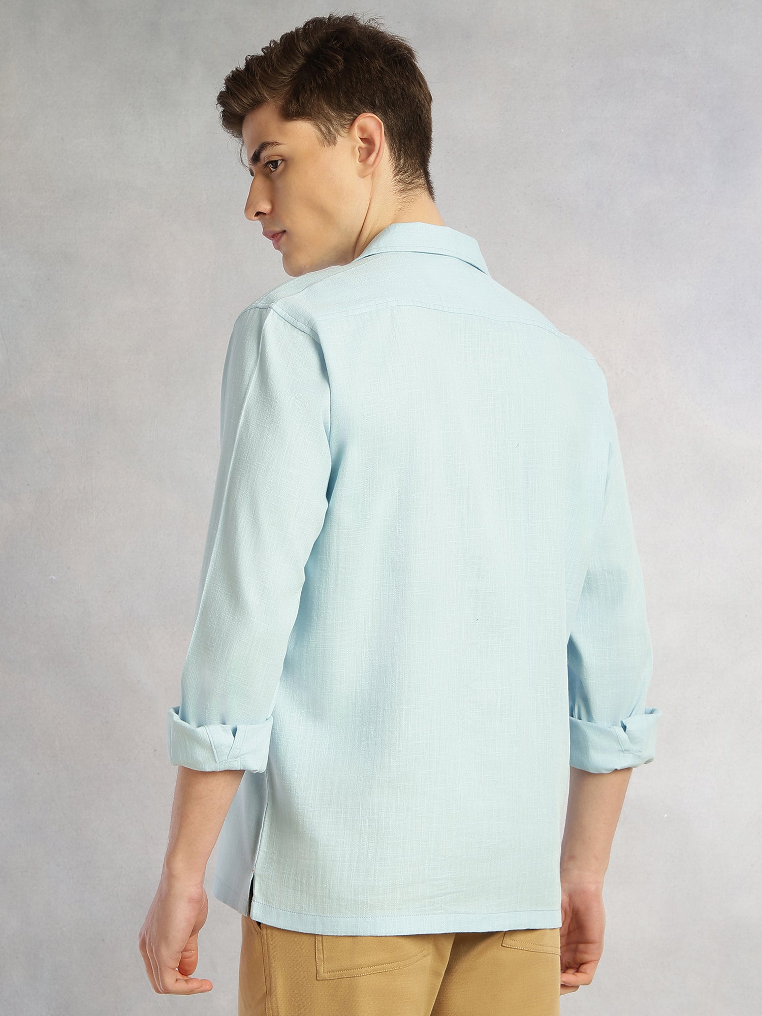 Thomas Scott Men Blue Cricket Club Collection Oversized Fit Long Sleeves Camp Collar 100% Cotton Shacket