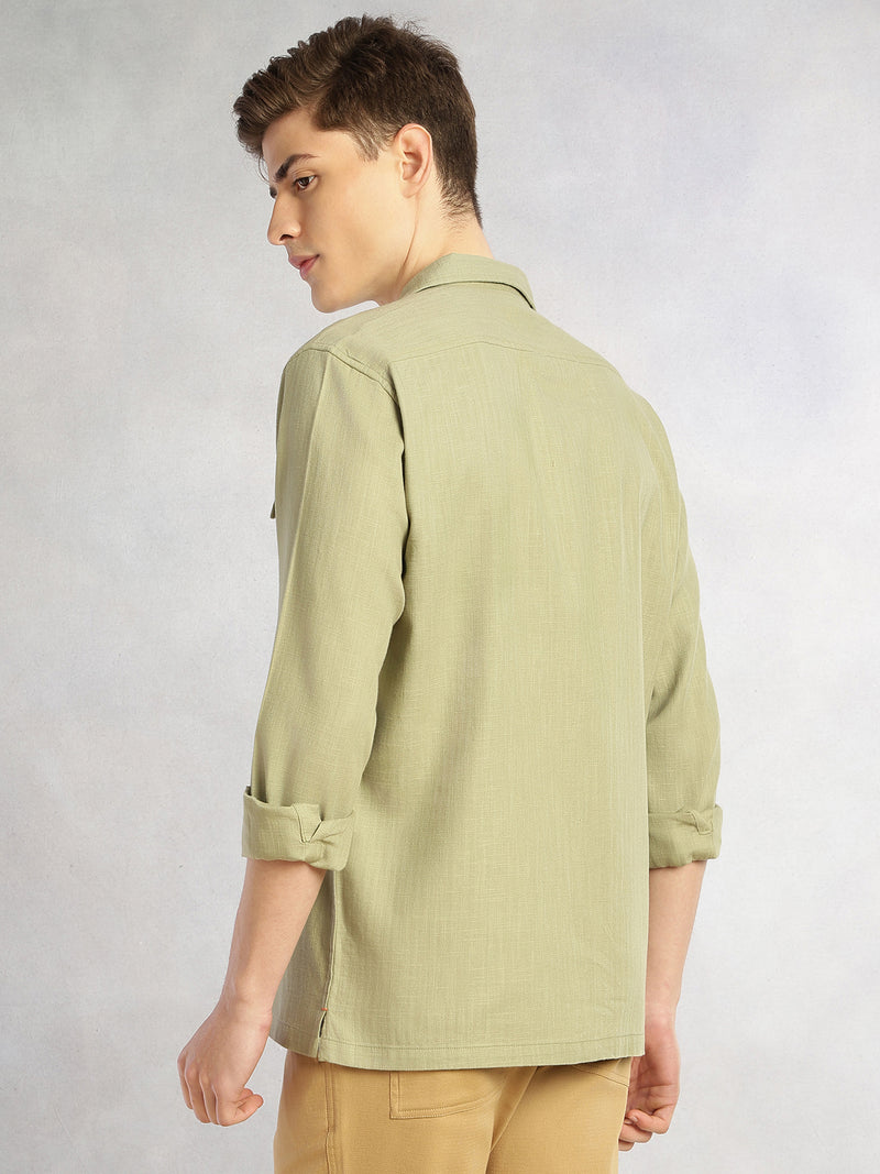 Thomas Scott Men Green Cricket Club Collection Oversized Fit Long Sleeves Camp Collar 100% Cotton Shacket