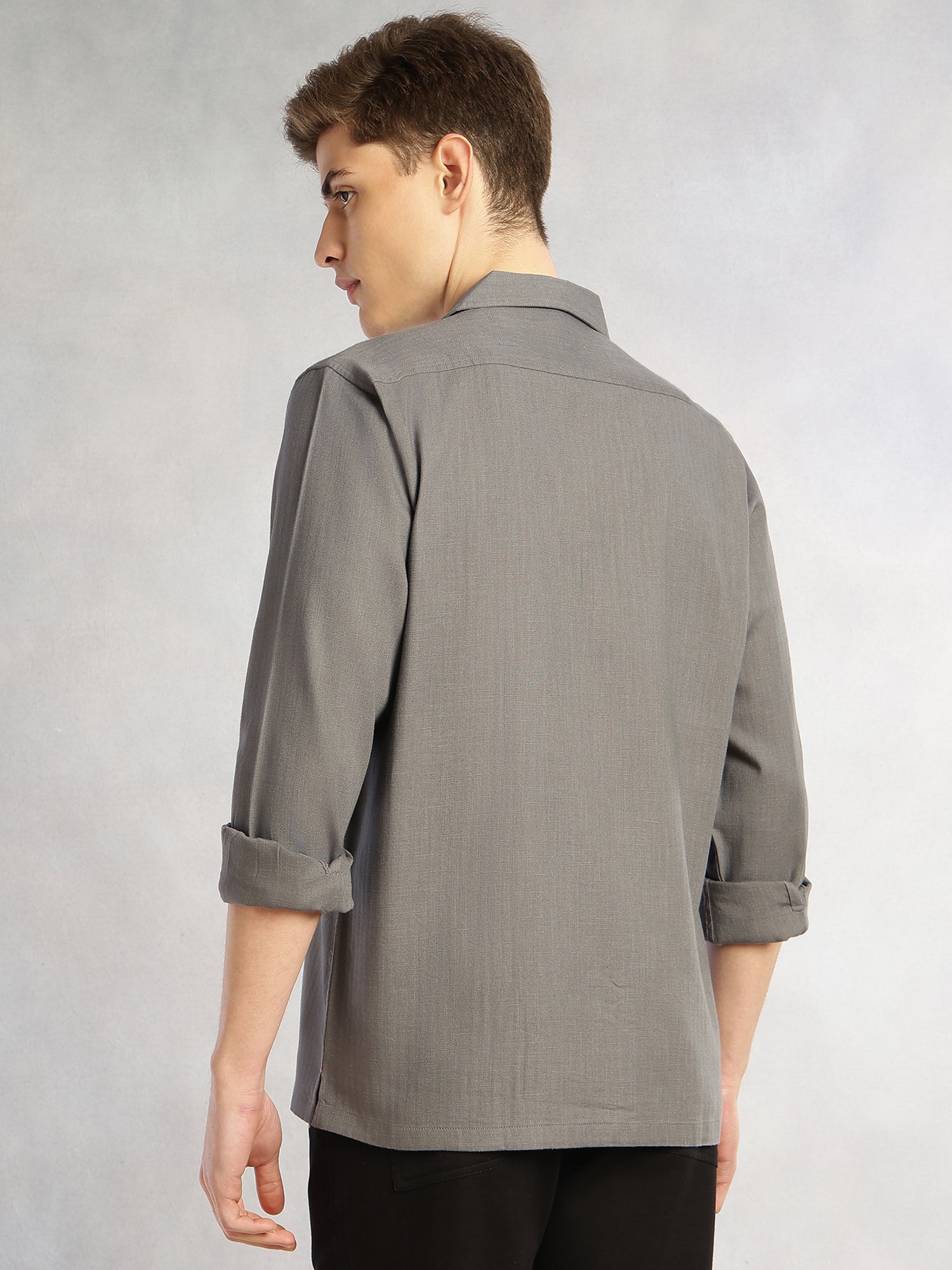 Thomas Scott Men Grey Cricket Club Collection Oversized Fit Long Sleeves Camp Collar 100% Cotton Shacket