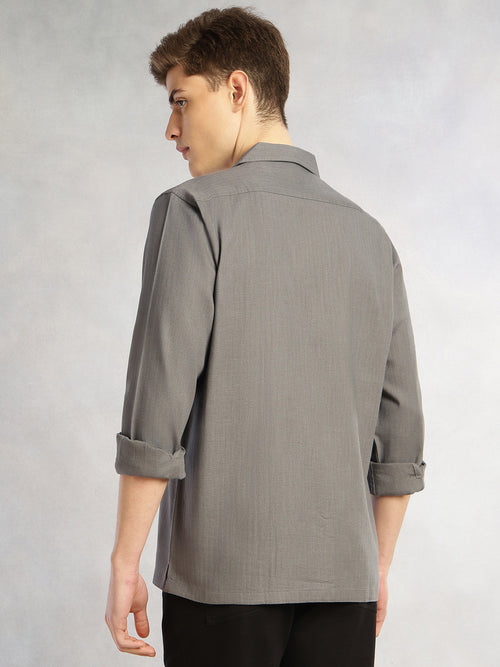 Thomas Scott Men Grey Cricket Club Collection Oversized Fit Long Sleeves Camp Collar 100% Cotton Shacket