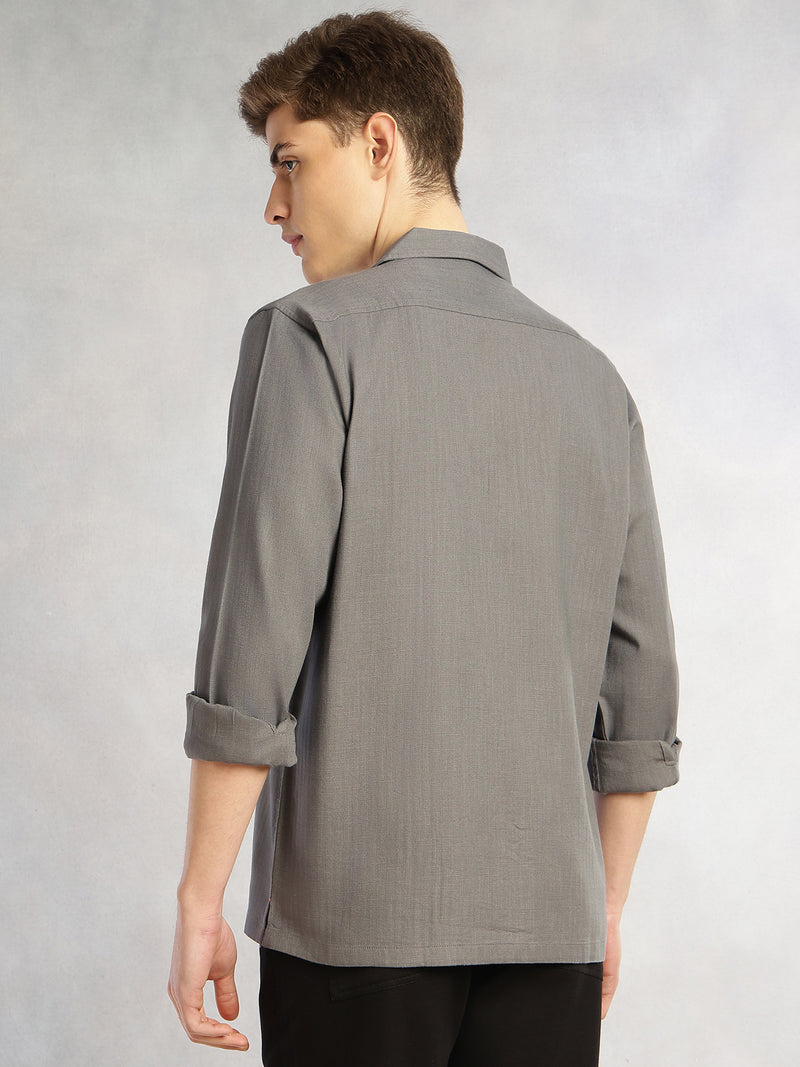 Thomas Scott Men Grey Cricket Club Collection Oversized Fit Long Sleeves Camp Collar 100% Cotton Shacket