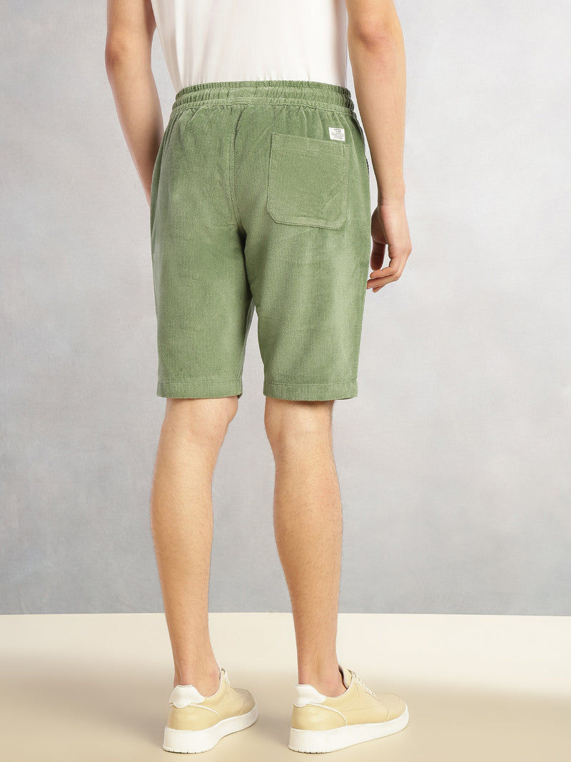 Thomas Scott Men Light Olive Cricket Club Collection Regular Fit Mid-Rise Woven Cotrises Corduroy Shorts