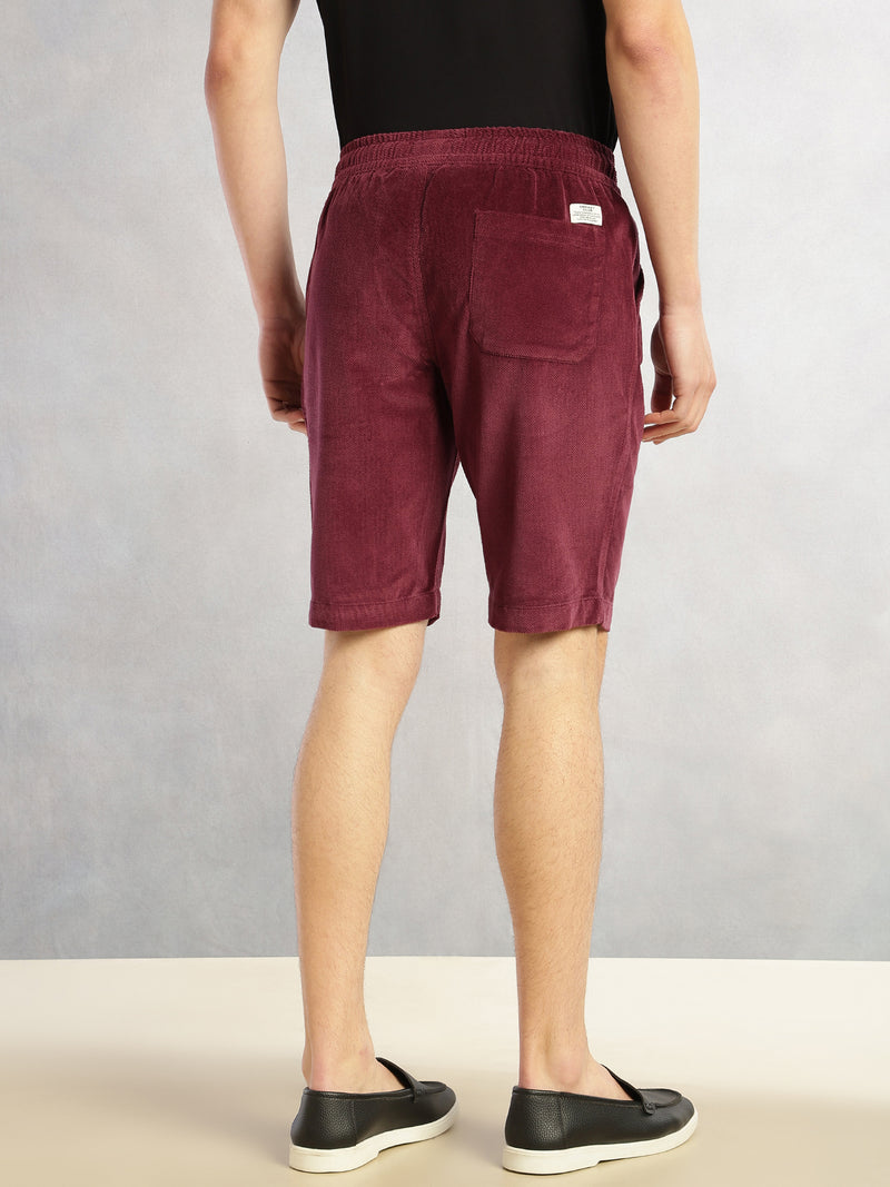 Thomas Scott Men Wine Cricket Club Collection Regular Fit Mid-Rise Woven Cotrises Corduroy Shorts