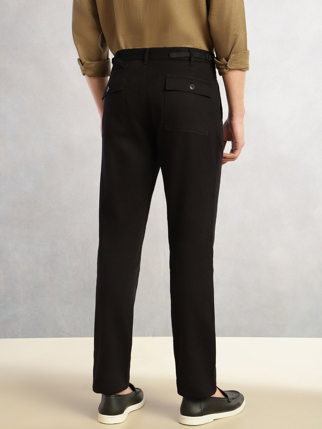 Thomas Scott Men Black Cricket Club Collection Straight Fit Mid-Rise Solid Woven Chinos Trouser