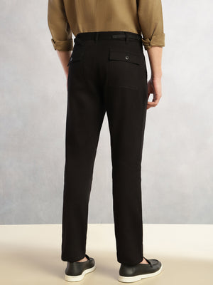 Thomas Scott Men Black Cricket Club Collection Straight Fit Mid-Rise Solid Woven Chinos Trouser