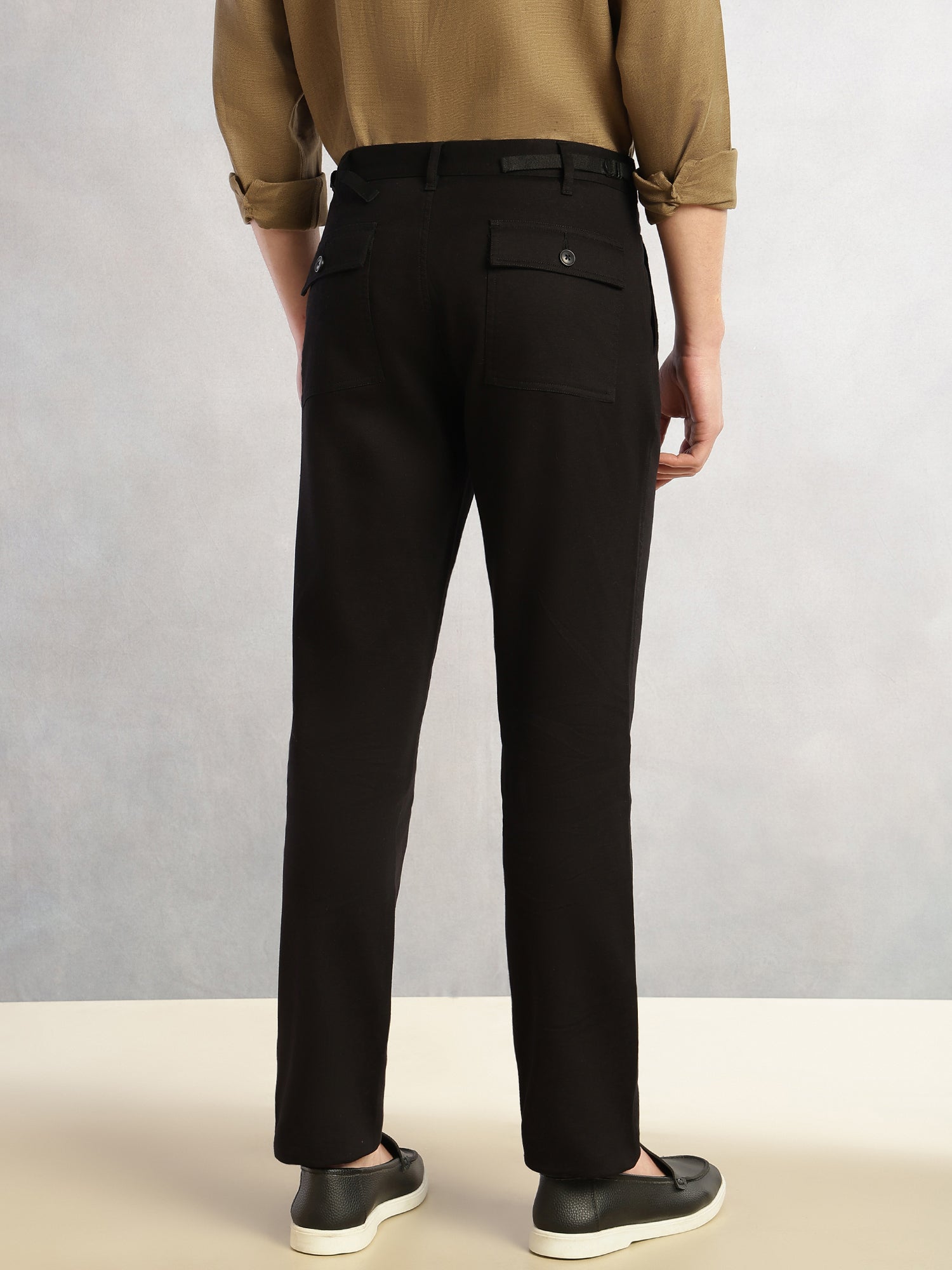 Thomas Scott Men Black Cricket Club Collection Straight Fit Mid-Rise Solid Woven Chinos Trouser