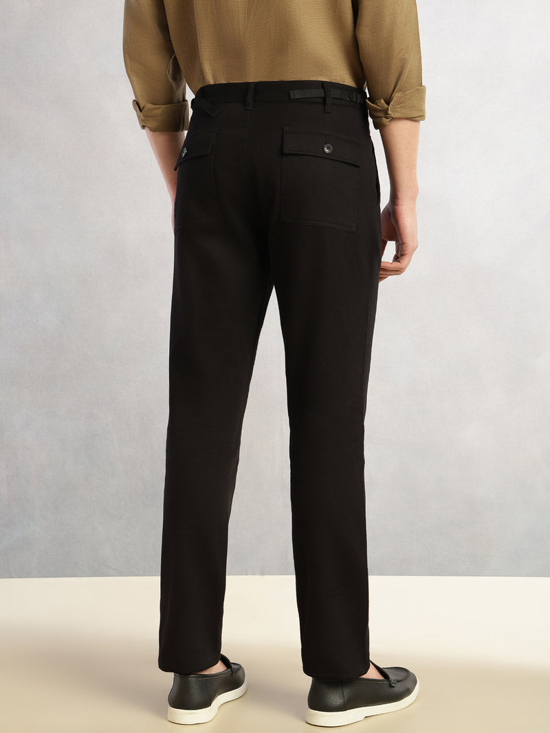 Thomas Scott Men Black Cricket Club Collection Straight Fit Mid-Rise Solid Woven Chinos Trouser