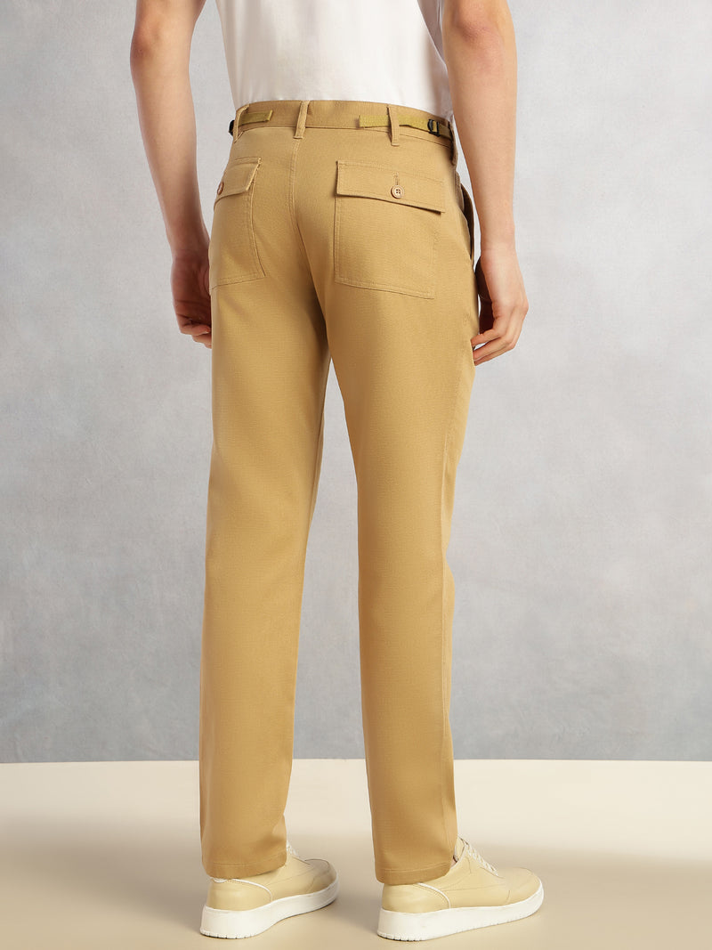 Thomas Scott Men Dark Khaki Cricket Club Collection Straight Fit Mid-Rise Solid Woven Chinos Trouser