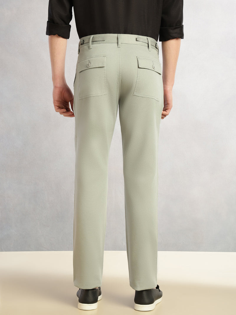 Thomas Scott Men Sea Green Cricket Club Collection Straight Fit Mid-Rise Solid Woven Chinos Trouser