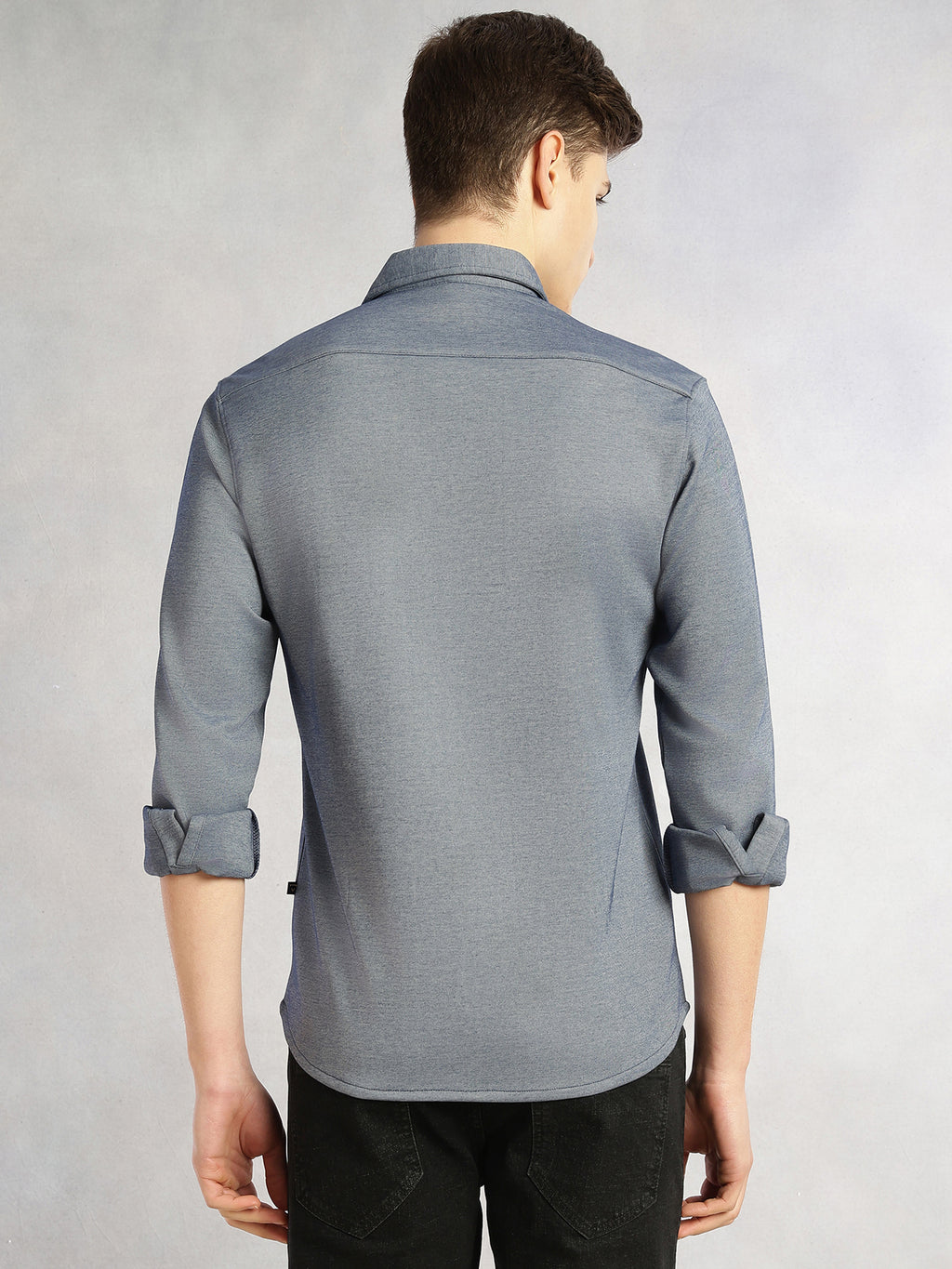 Thomas Scott Men Navy Slim Fit Long Sleeves Spread Collar Solid Knitted Shirt