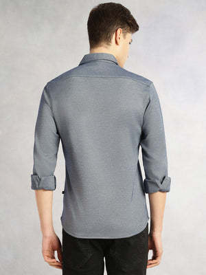 Thomas Scott Men Navy Slim Fit Long Sleeves Spread Collar Solid Knitted Shirt