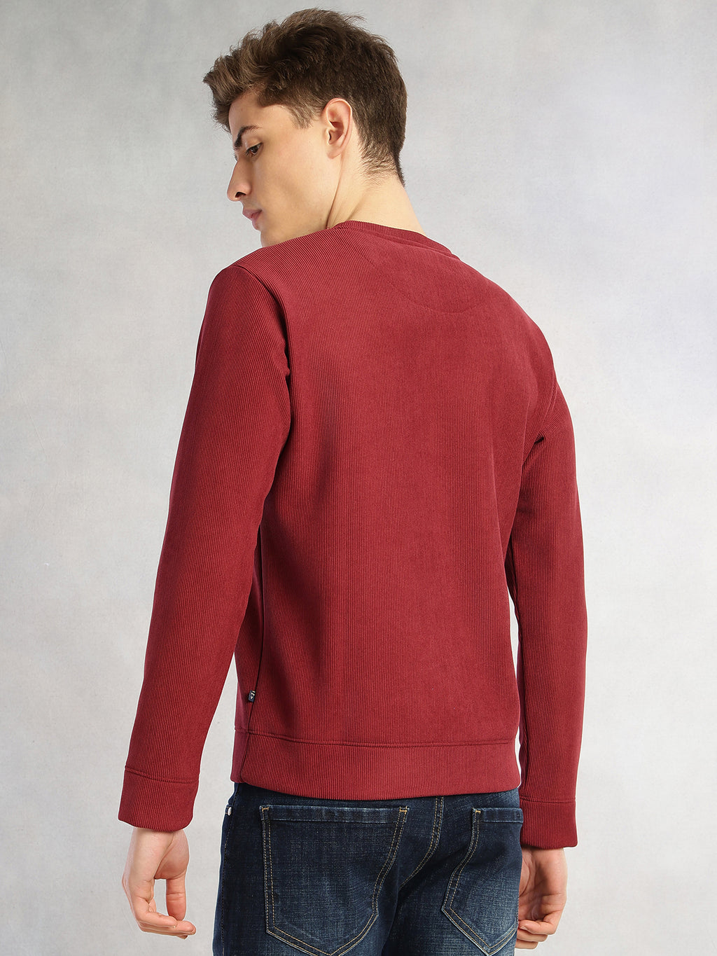 Thomas Scott Men Maroon Regular Fit Long Sleeves Round Neck Solid Polyester Pullover Sweatshirt