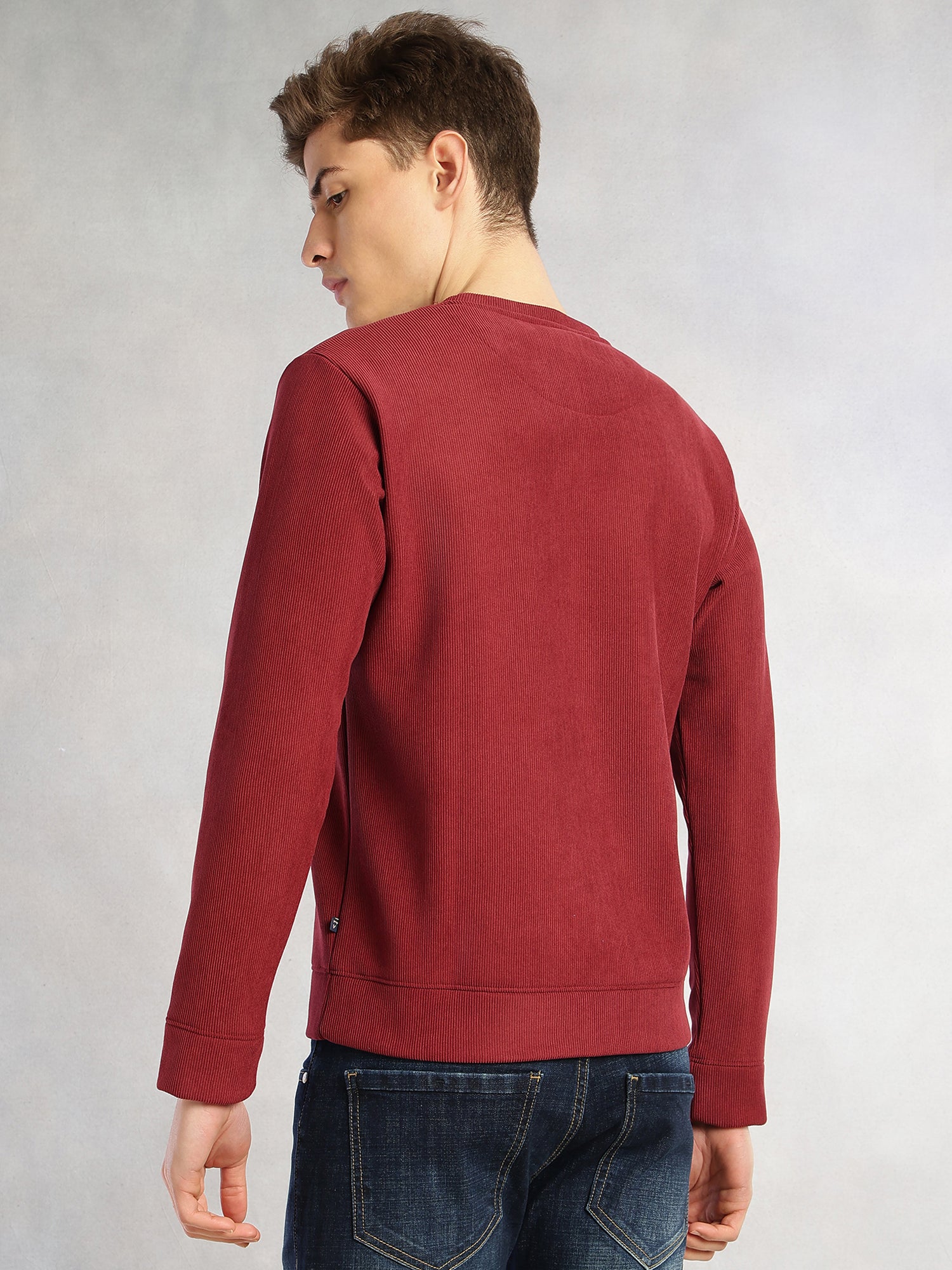 Thomas Scott Men Maroon Regular Fit Long Sleeves Round Neck Solid Polyester Pullover Sweatshirt