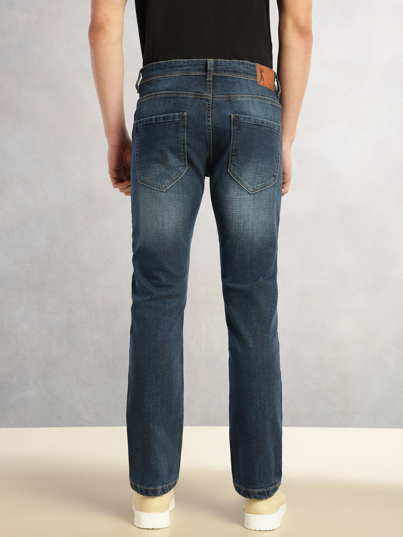 Thomas Scott Men Mid Blue Cricket Club Collection Straight Fit Mid-Rise Faded 5 Pockets Stretchable Jeans