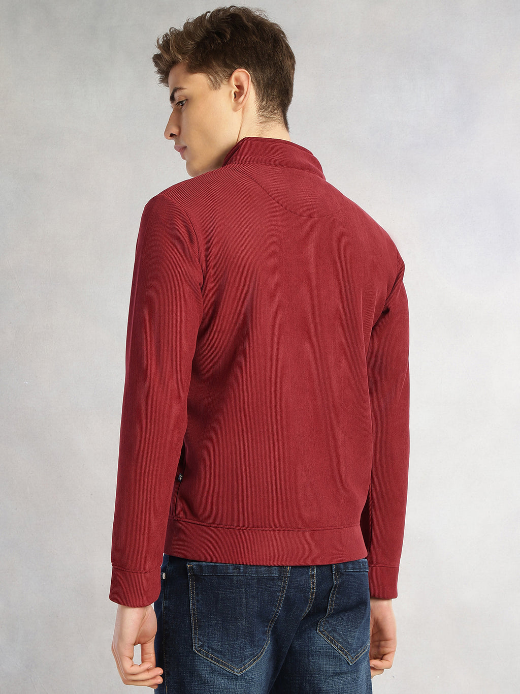 Thomas Scott Men Maroon Regular Fit Long Sleeves Mock Neck Half-Zip Solid Polyester Knitted Sweatshirt