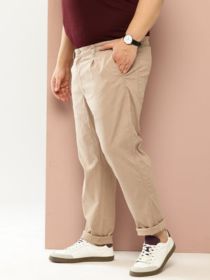 Thomas Scott Men Beige Regular Fit Mid Rise Solid Woven Chino Trouser with Button Waist