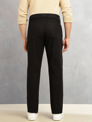 Thomas Scott Men Black Smart Straight Fit Mid-Rise Solid 6-Pocket Design Woven Cargo Trouser