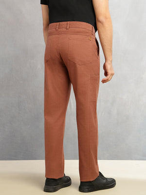 Thomas Scott Men Brown Smart Straight Fit Mid-Rise Solid 6-Pocket Design Woven Cargo Trouser