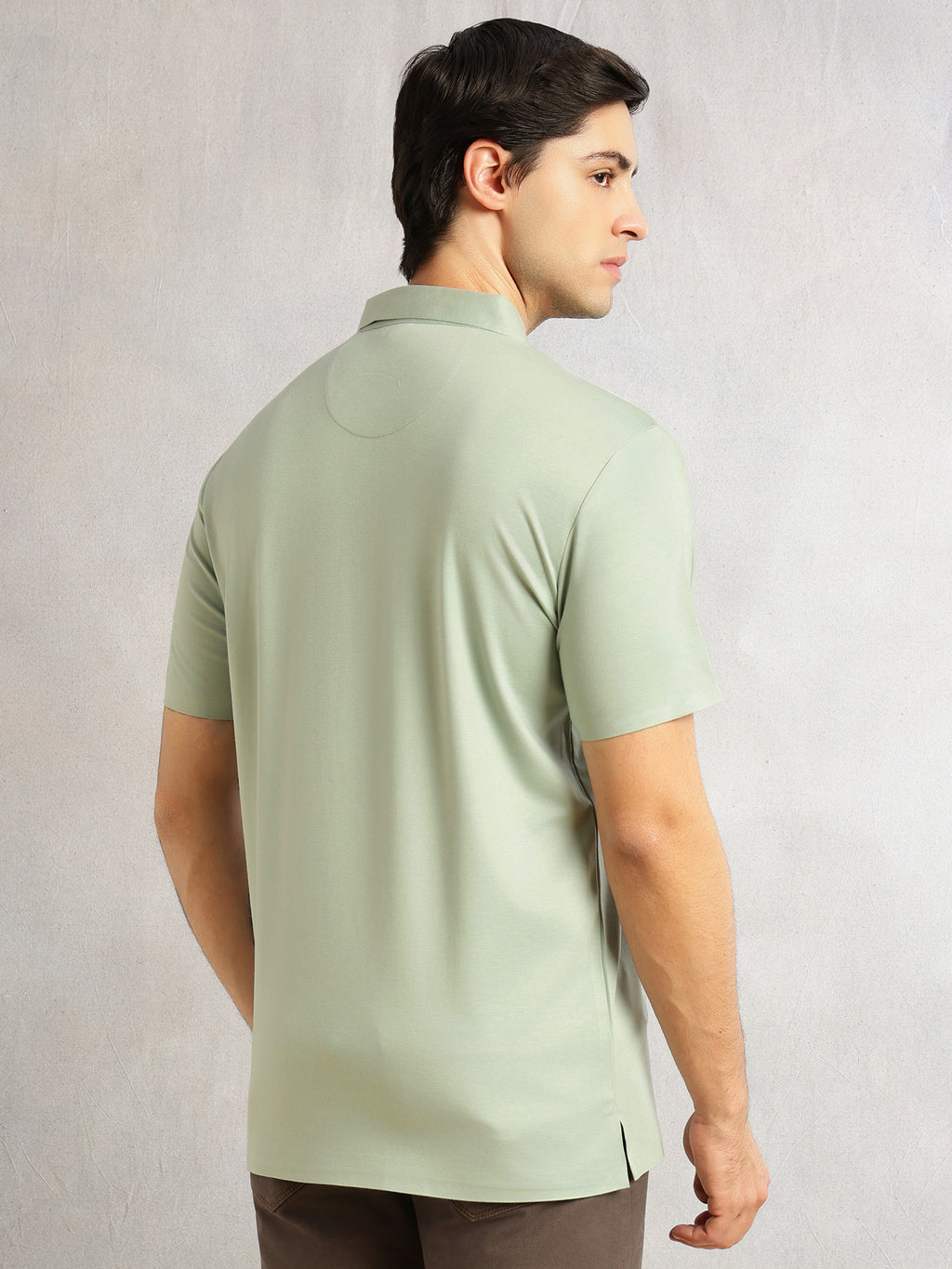 Thomas Scott Men Sage Green Regular Fit Short Sleeves Solid Viscose Rayon Knitted Polo Collar Performance T-shirt