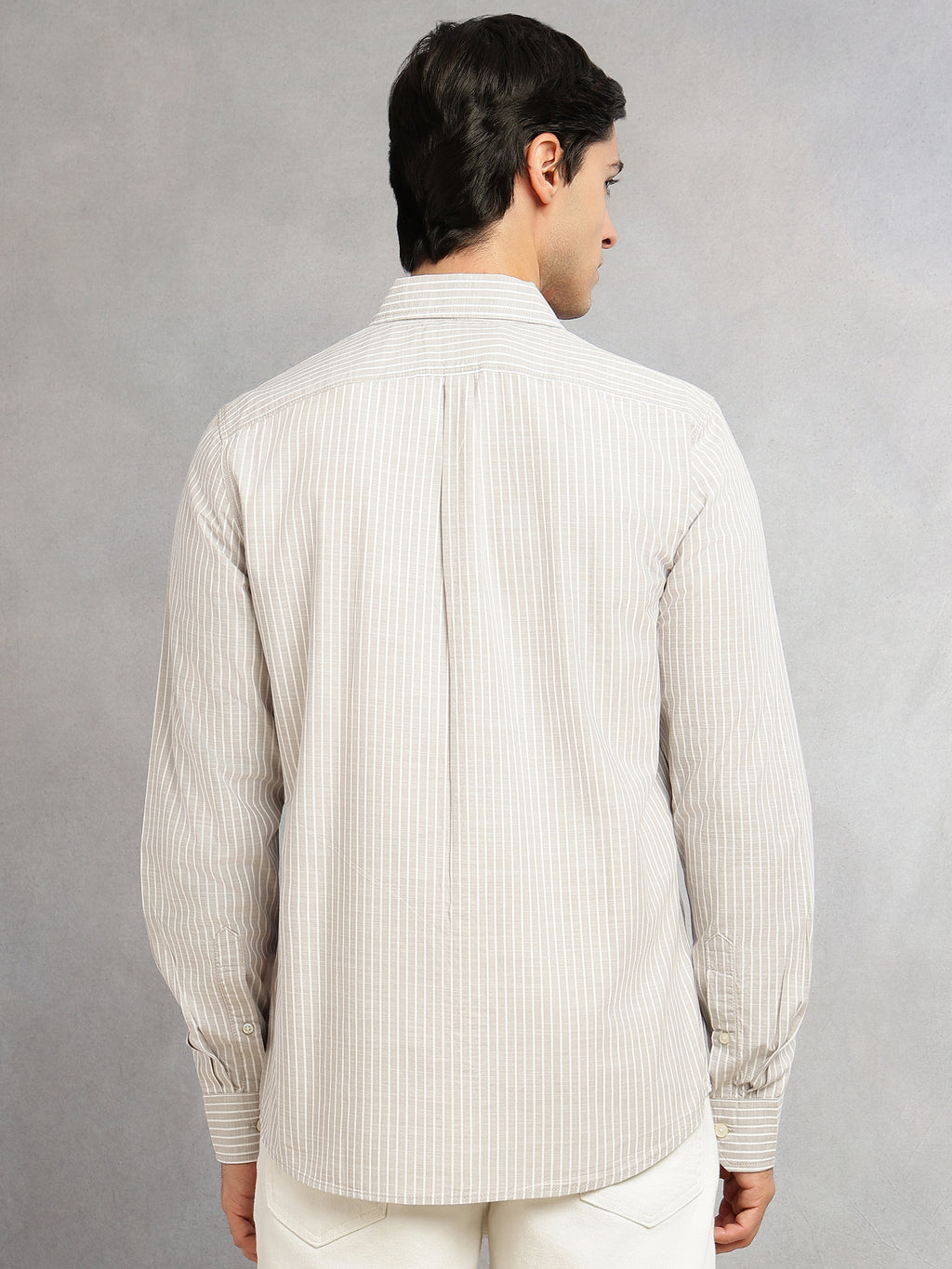 Thomas Scott Men Grey Cricket Club Collection Slim Fit 100% Cotton Oxford Shirt with Vertical Stripes & Spread Collar