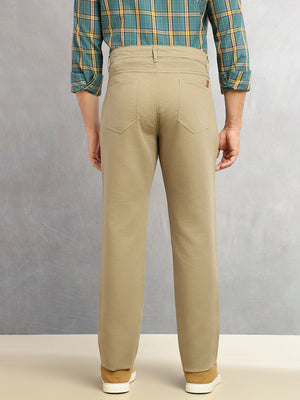 Thomas Scott Men Dark Khaki Smart Straight Fit Mid-Rise Solid 5-Pocket Design Woven Chinos Trouser
