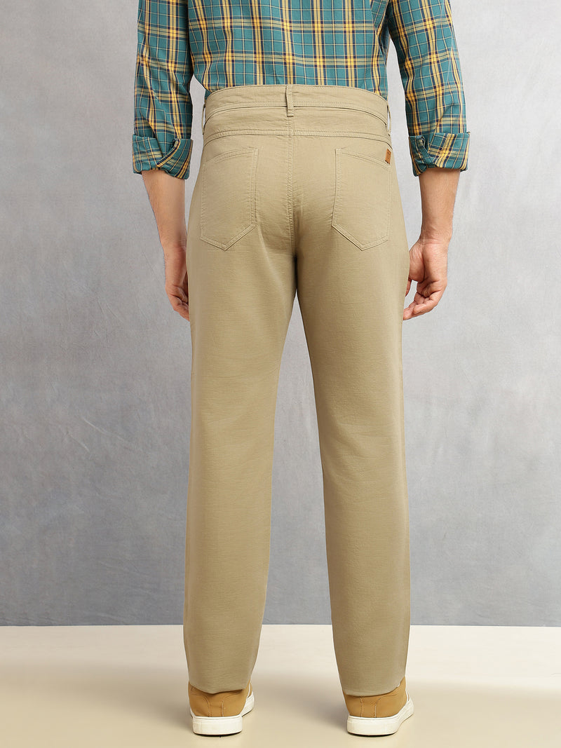 Thomas Scott Men Dark Khaki Smart Straight Fit Mid-Rise Solid 5-Pocket Design Woven Chinos Trouser