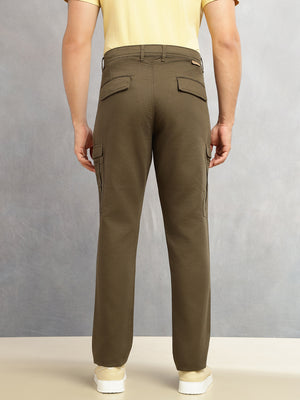Thomas Scott Men Olive Regular Fit Mid-Rise Solid Woven Utility Cargo Trouser
