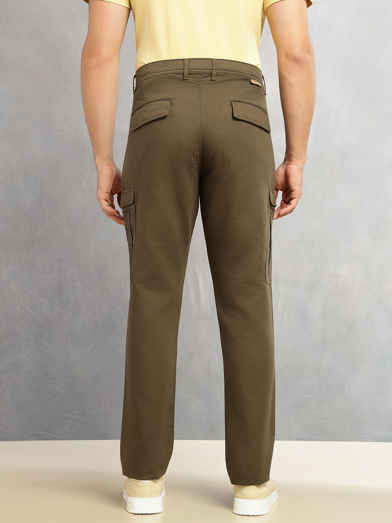 Thomas Scott Men Olive Regular Fit Mid-Rise Solid Woven Utility Cargo Trouser