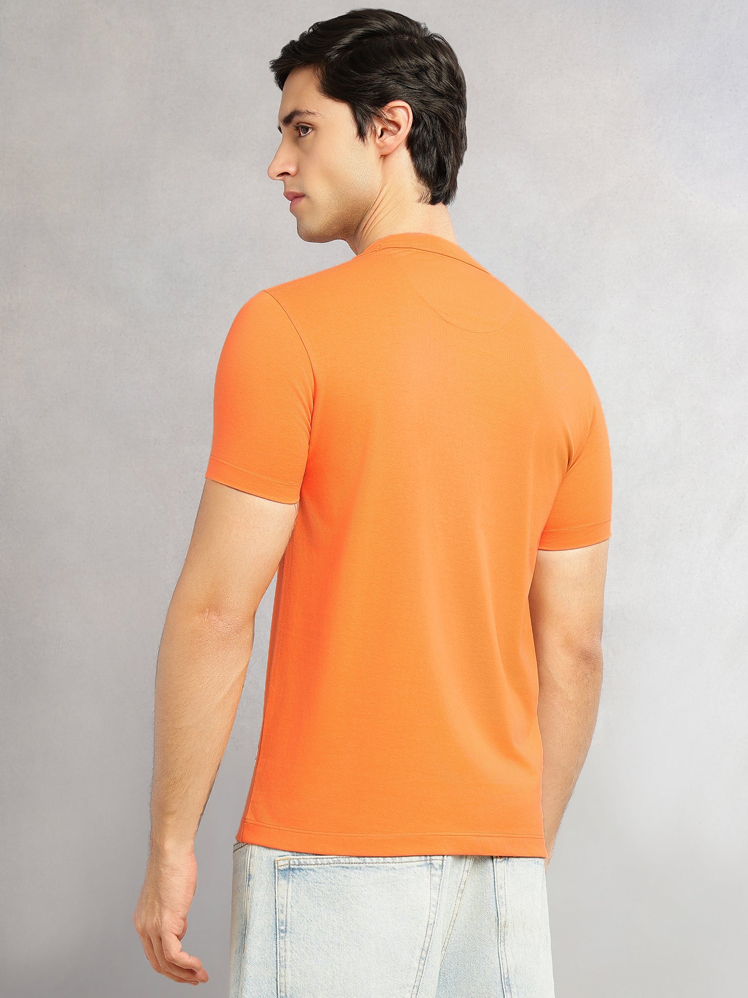 Thomas Scott Men Orange Cricket Club Collection Regular Fit Round Neck Short Sleeves Polycotton Solid Knitted T-shirt