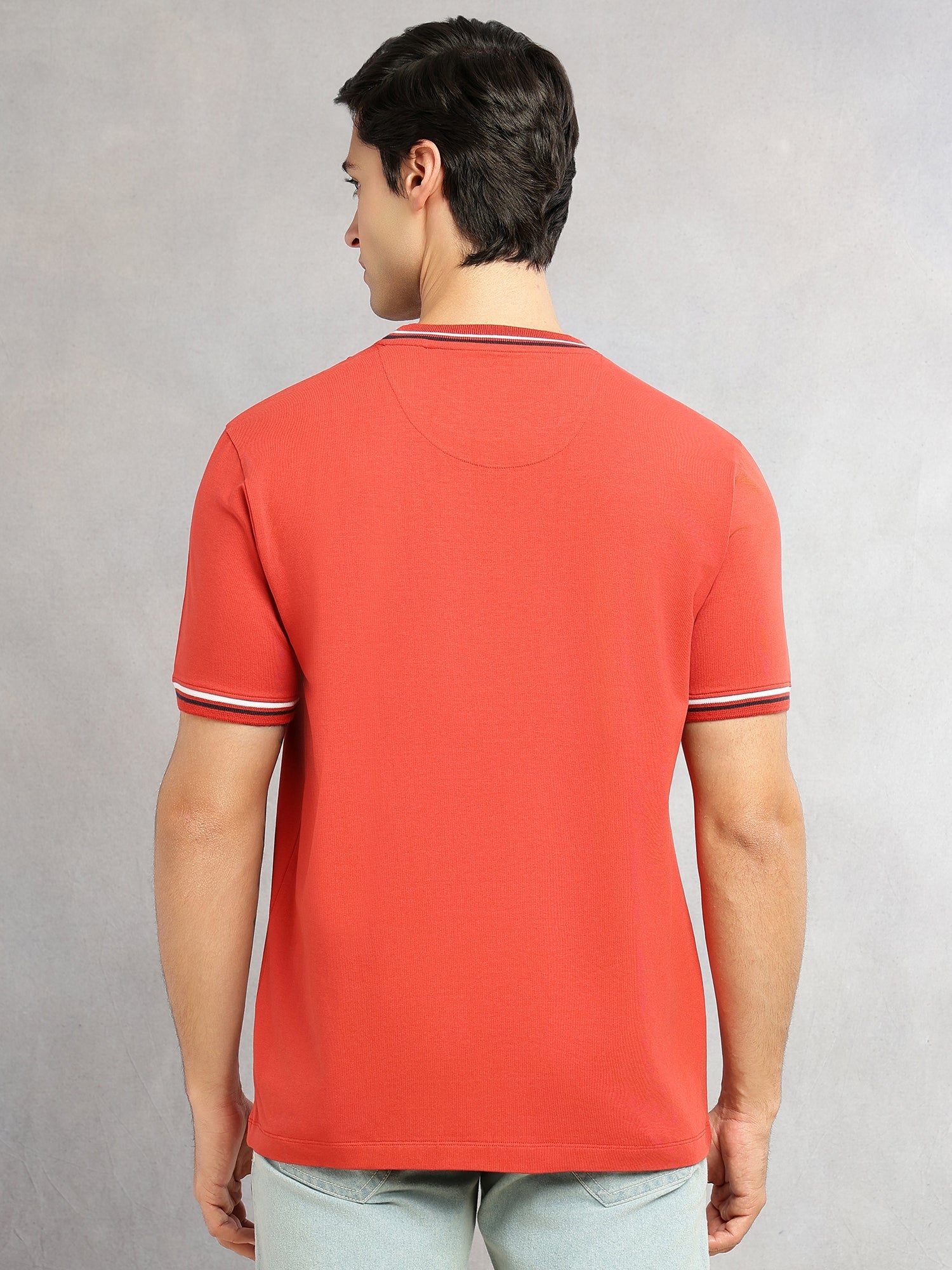 Thomas Scott Men Rust Cricket Club Collection Short Sleeves Regular Fit Round Neck Solid Knitted T-shirt