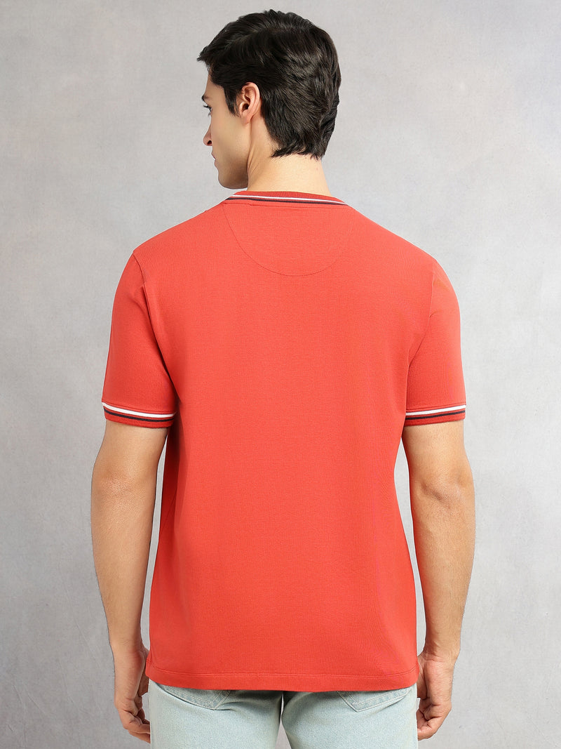 Thomas Scott Men Rust Cricket Club Collection Short Sleeves Regular Fit Round Neck Solid Knitted T-shirt