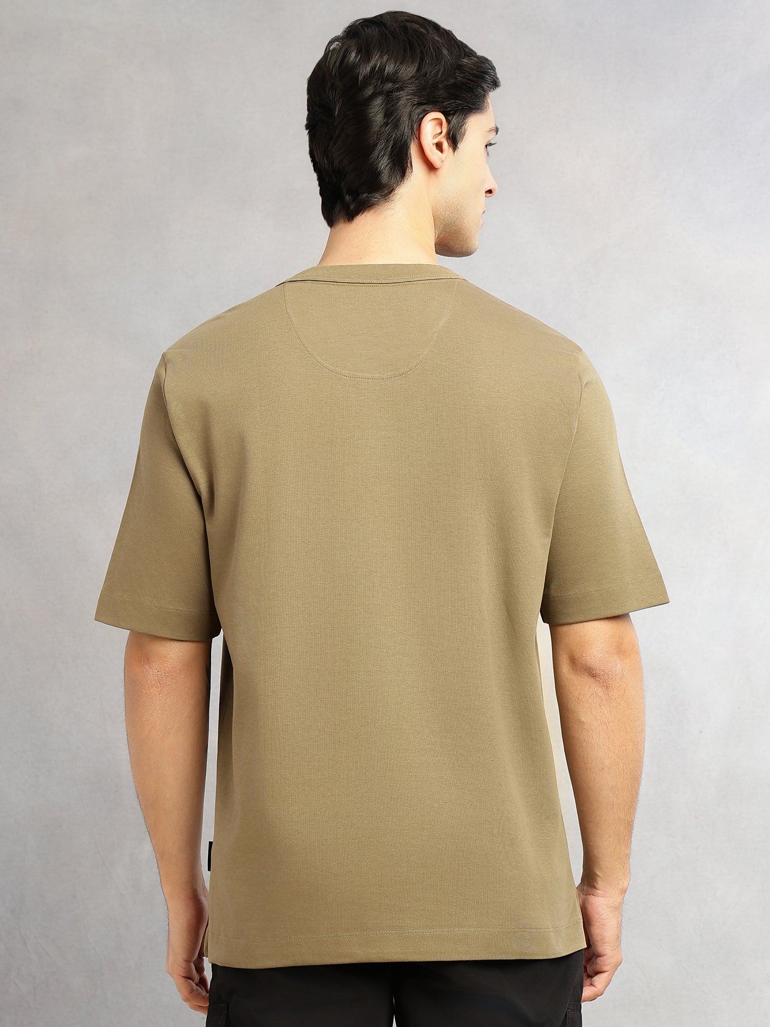 Thomas Scott Men Olive Cricket Club Collection Oversized Fit Round Neck Short Sleeves 100% Cotton Solid Knitted T-shirt
