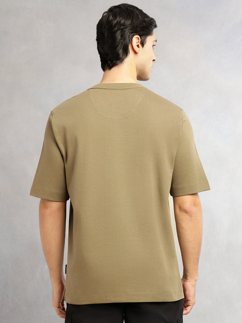 Thomas Scott Men Olive Cricket Club Collection Oversized Fit Round Neck Short Sleeves 100% Cotton Solid Knitted T-shirt
