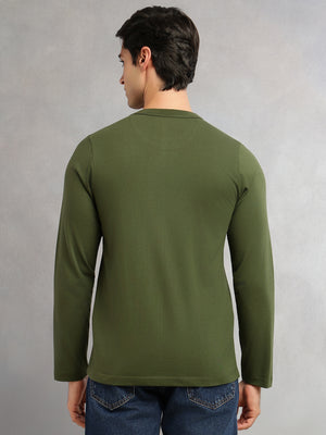 Thomas Scott Men Green Cricket Club Collection Regular Fit Round Neck Long Sleeves Polycotton Solid Knitted T-shirt
