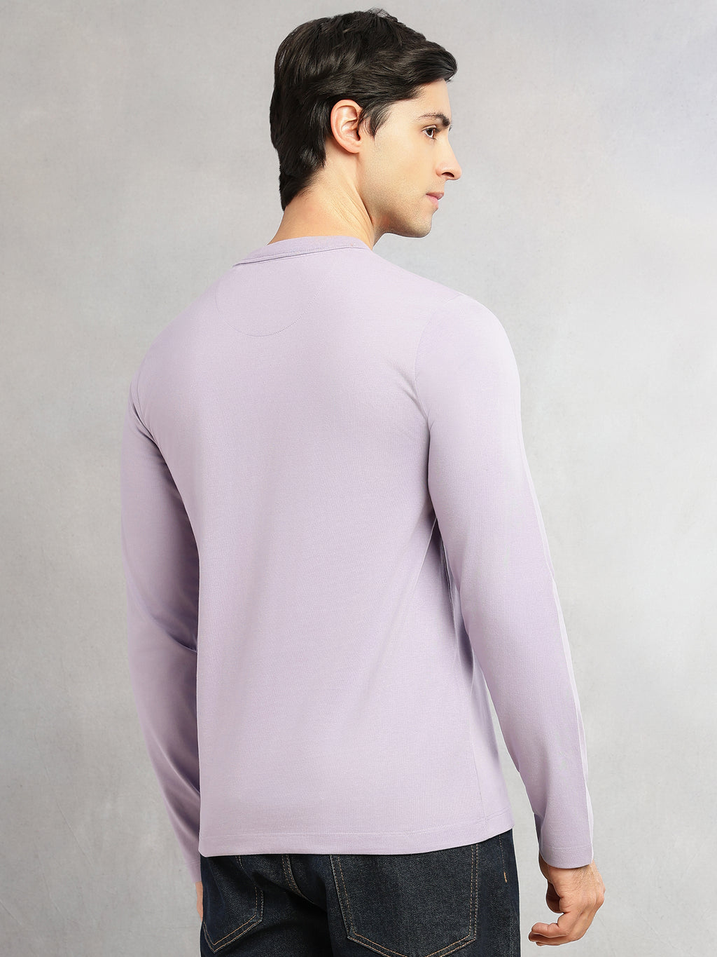 Thomas Scott Men Lavender Cricket Club Collection Regular Fit Round Neck Long Sleeves Polycotton Solid Knitted T-shirt