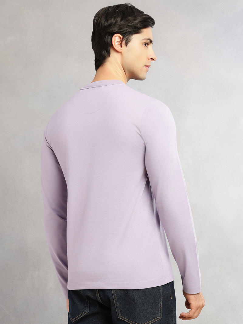 Thomas Scott Men Lavender Cricket Club Collection Regular Fit Round Neck Long Sleeves Polycotton Solid Knitted T-shirt