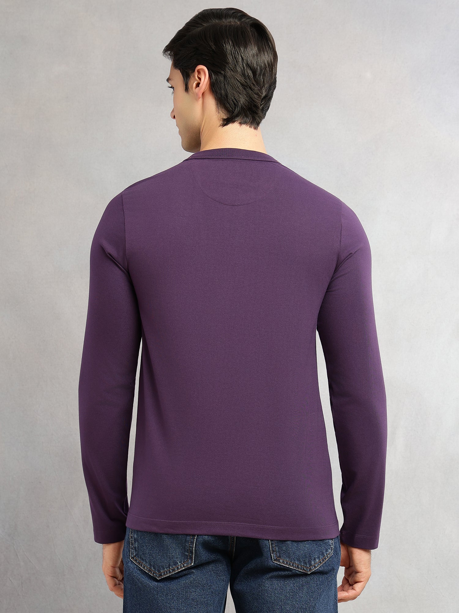 Thomas Scott Men Purple Cricket Club Collection Regular Fit Round Neck Long Sleeves Polycotton Solid Knitted T-shirt