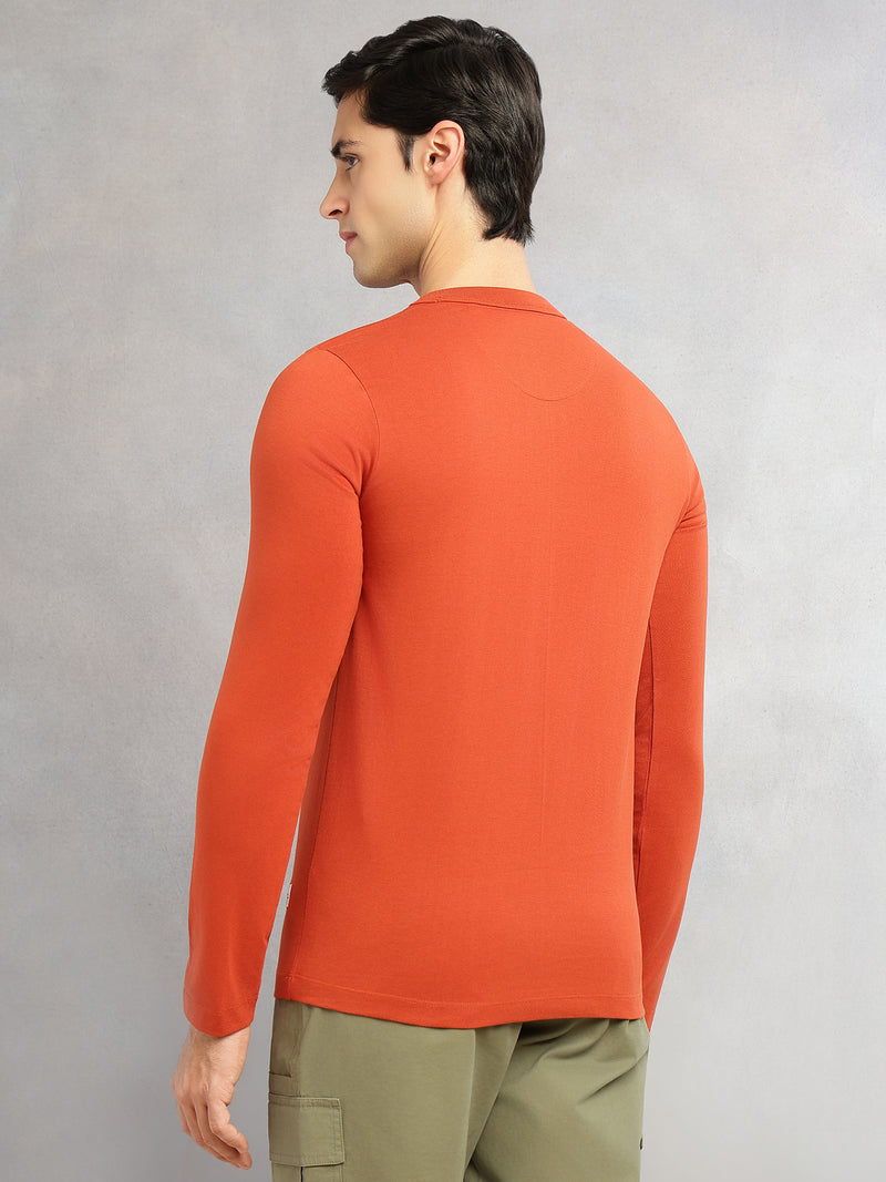 Thomas Scott Men Rust Cricket Club Collection Regular Fit Round Neck Long Sleeves Polycotton Solid Knitted T-shirt