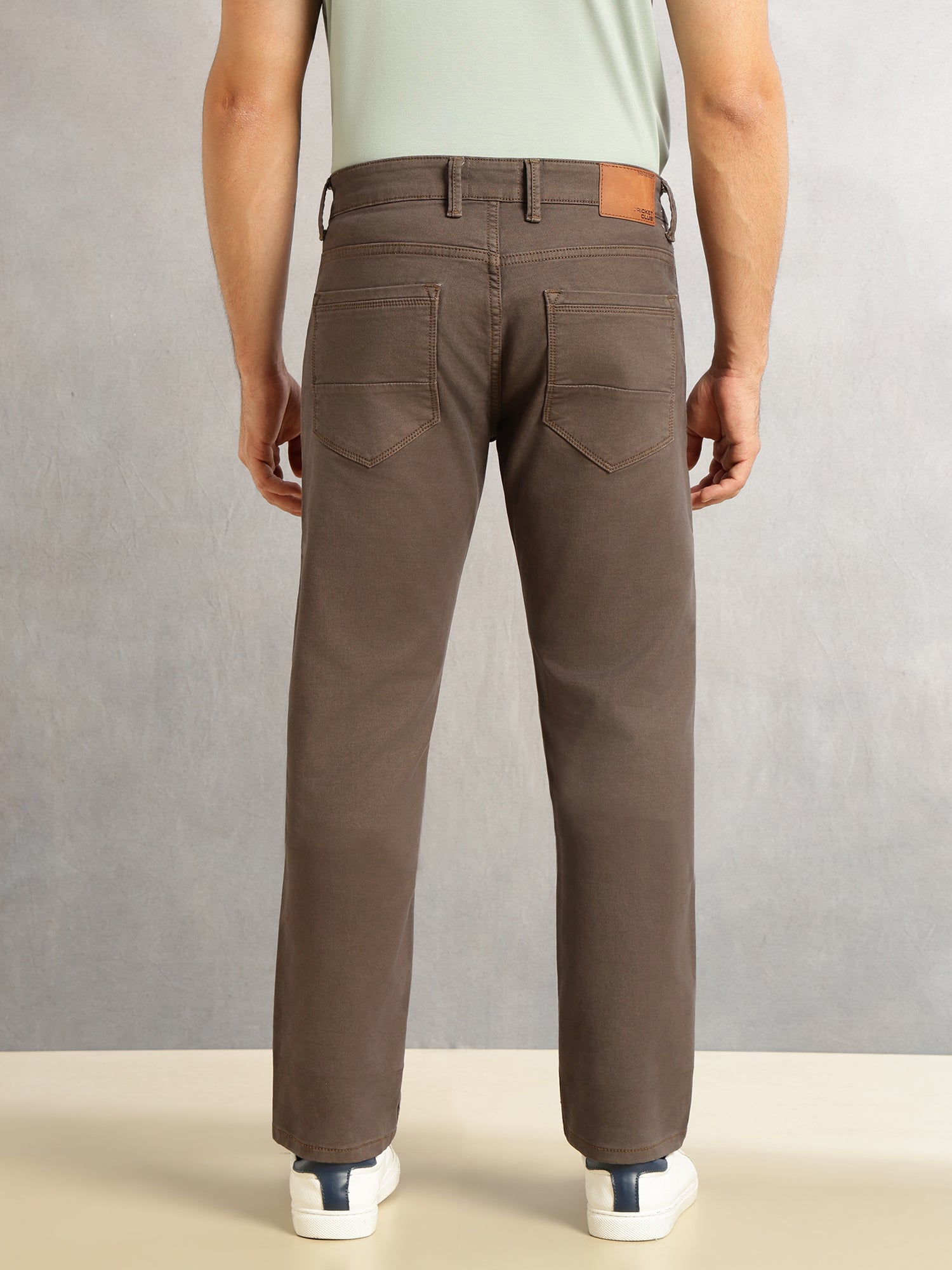 Thomas Scott Men Dark Olive Cricket Club Collection Straight Fit Mid-Rise Medium Shade Stretchable Jeans-Clean Look, 5 Pocket Design