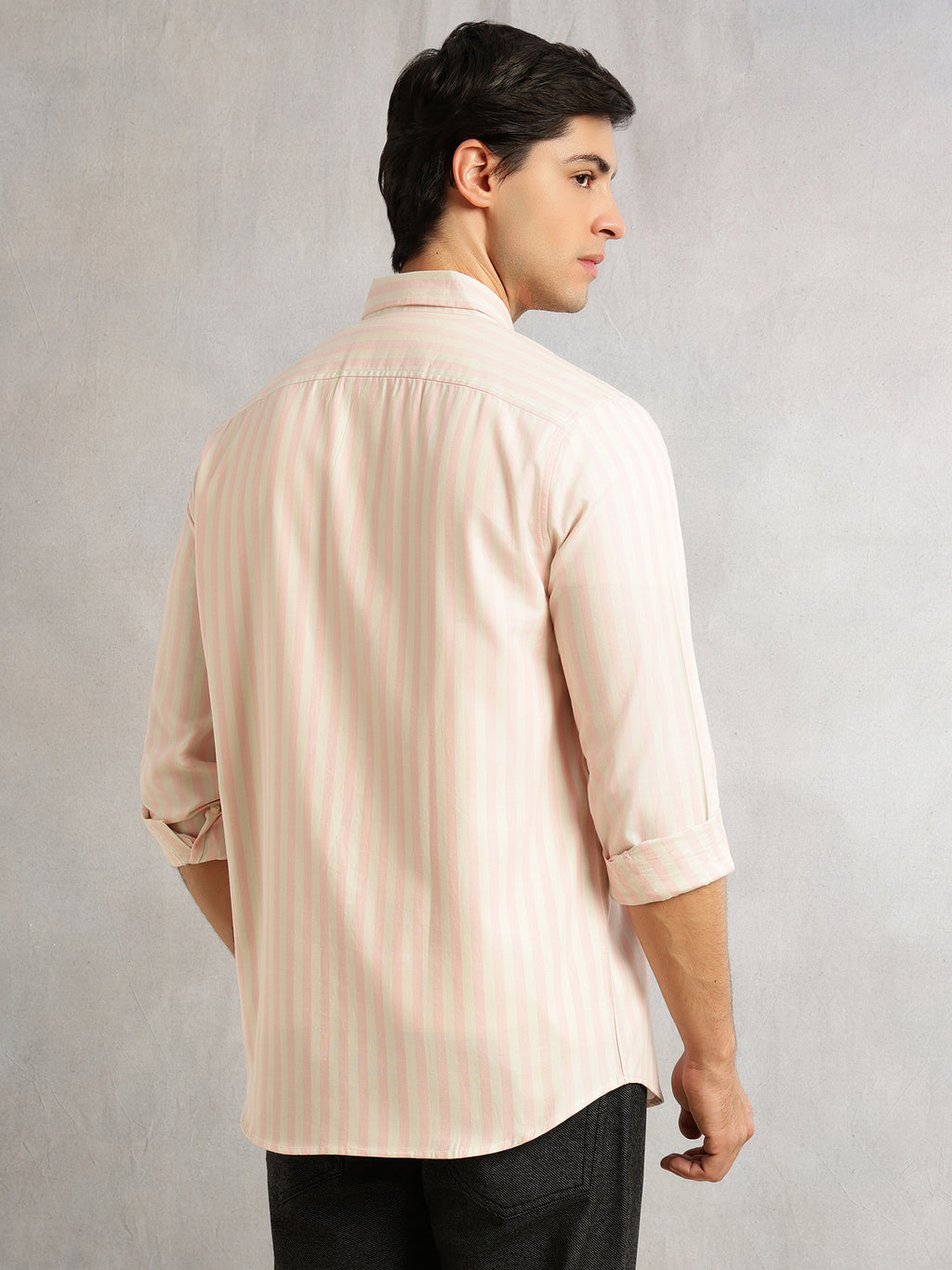 Thomas Scott Men Pink Cricket Club Collection Slim Fit Vertical Stripe Cotton Casual Shirt-Button Down Collar, Full Sleeves
