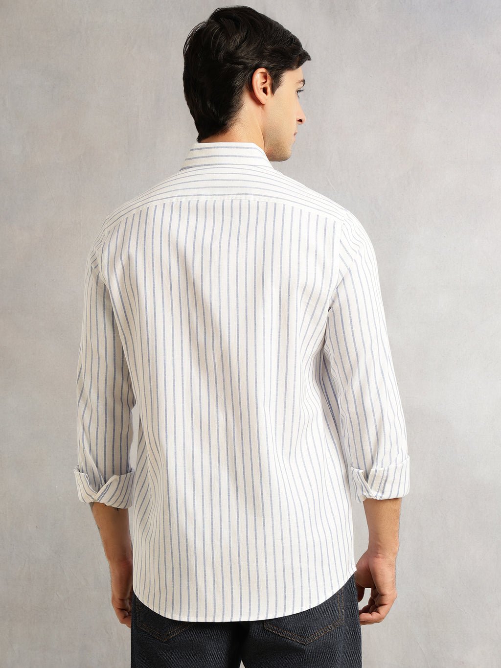 Thomas Scott Men Blue Cricket Club Collection Slim Fit Long Sleeves Button Down Collar Cotton Linen Oxford Shirt