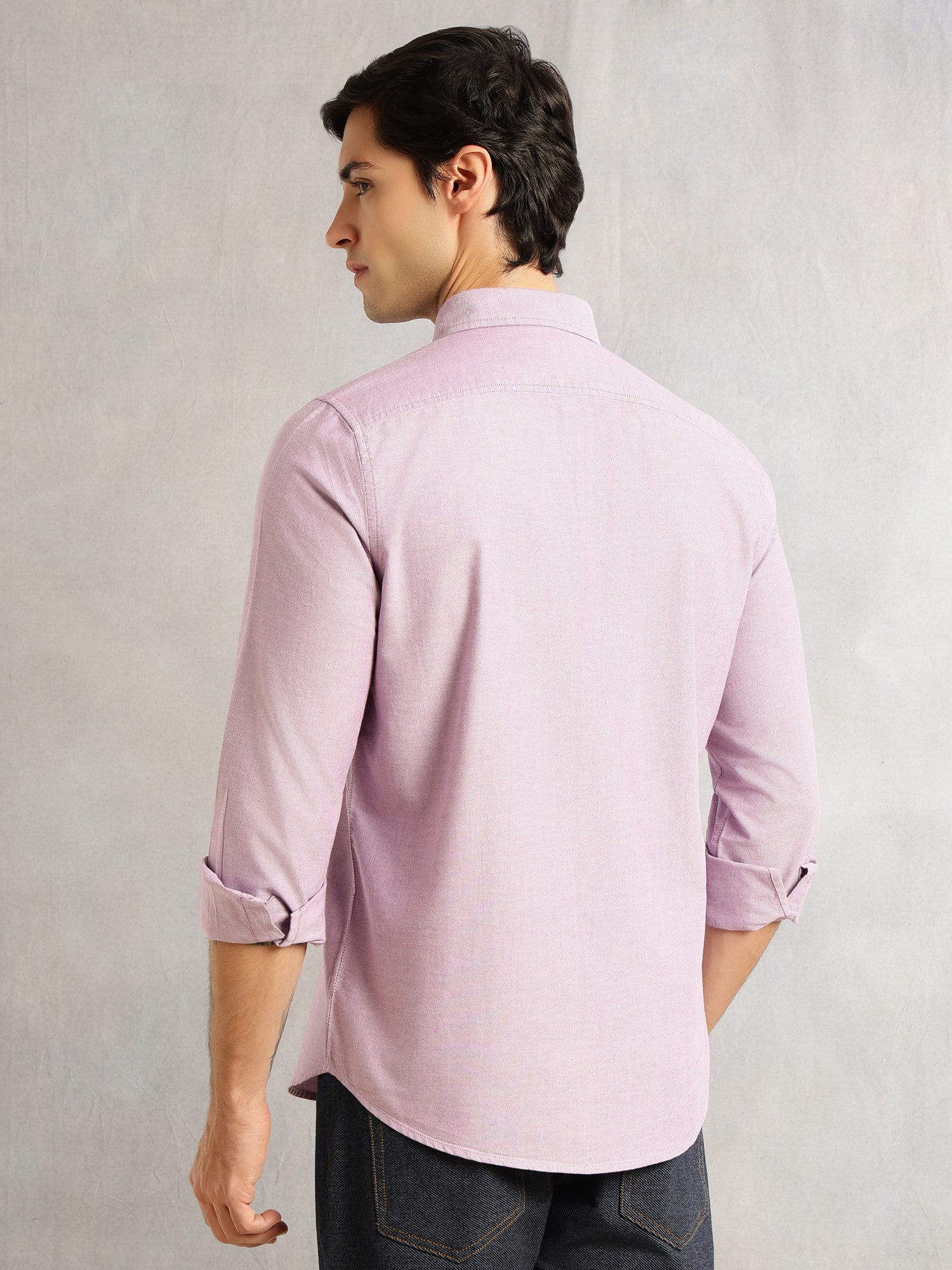 Thomas Scott Men Purple Slim Fit Long Sleeves Button-Down Collar Solid 100% Cotton Oxford Casual Shirt