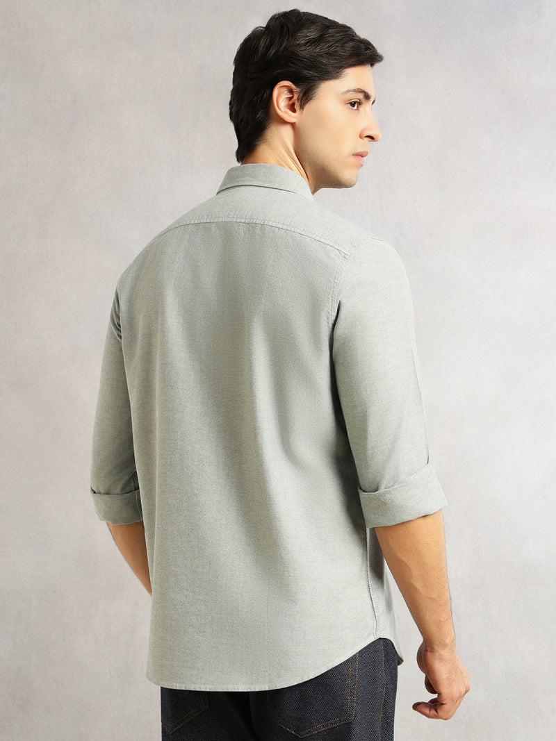 Thomas Scott Men Bottle Green Slim Fit Long Sleeves Button-Down Collar Solid 100% Cotton Oxford Casual Shirt