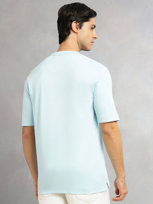 Thomas Scott Men Blue Cricket Club Collection Oversized Fit Round Neck Short Sleeves 100% Cotton Solid Knitted T-shirt